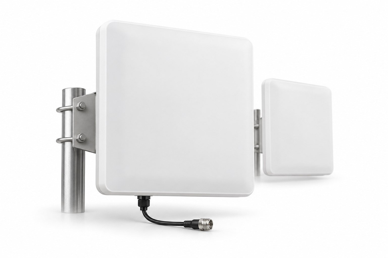 Illustrative RFID panel antenna and mounting bracket